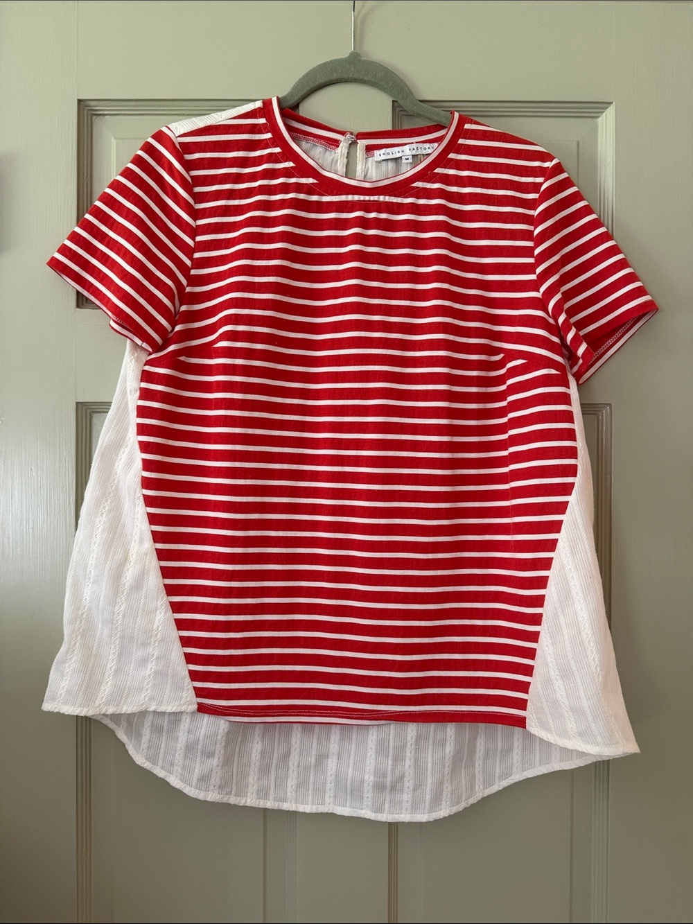 English Factory Red & White Striped Short Sleeve Top with White Back Panel